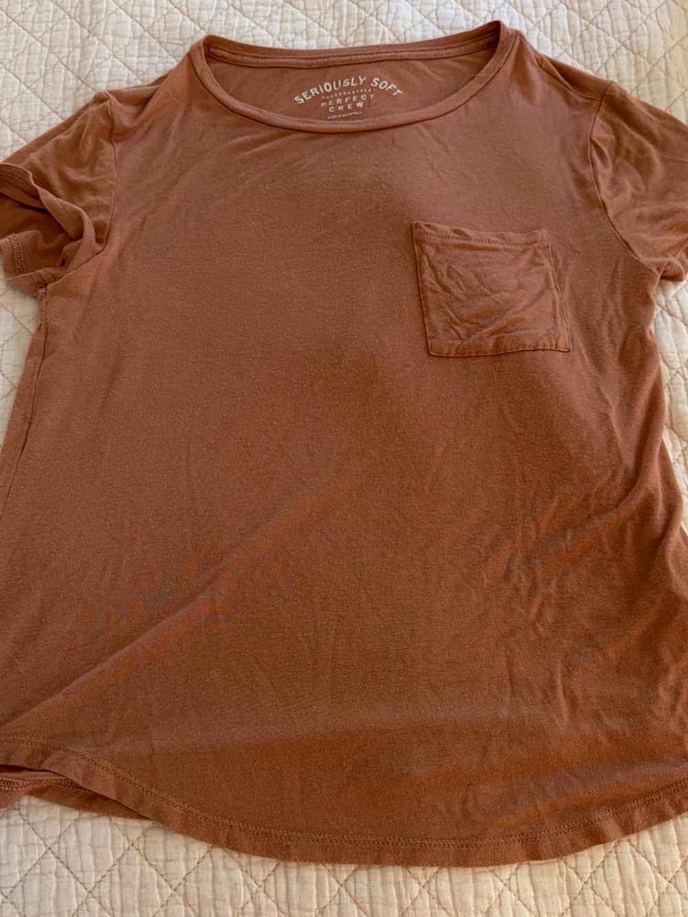 Aeropostale Women’s Short-Sleeve Pocket Tee in Rust Brown